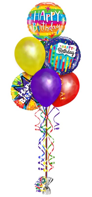 Happy Birthday Balloon Bouquet4 Latex, 3 Foils