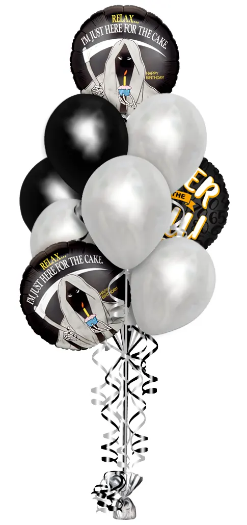 Over The Hill bouquet consisting of 10 11" latex and 3 18" Over The Hill Foil balloons.