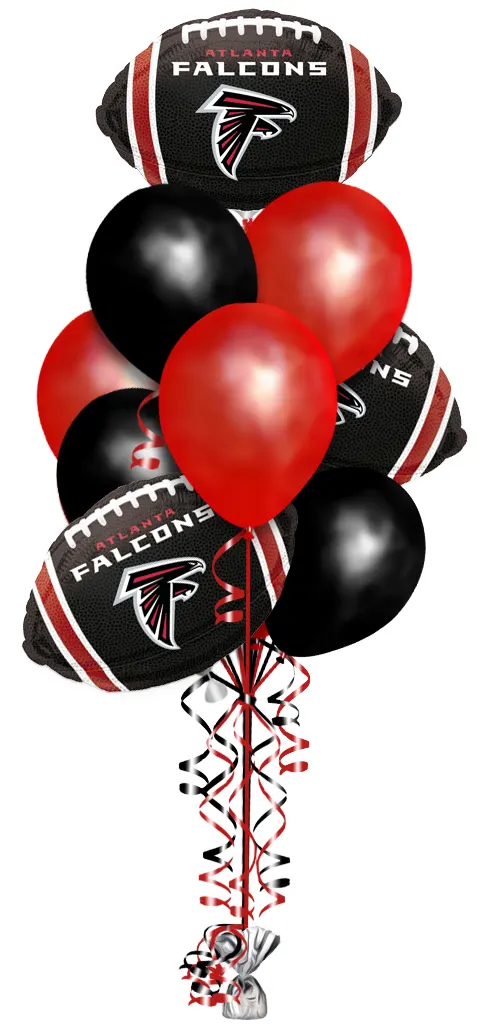 Atlanta Falcons Balloon Bouquet Consisting Of 10 Latex Balloons & 3 NFL Atlanta Falcons Football Shaped Foil Balloons.