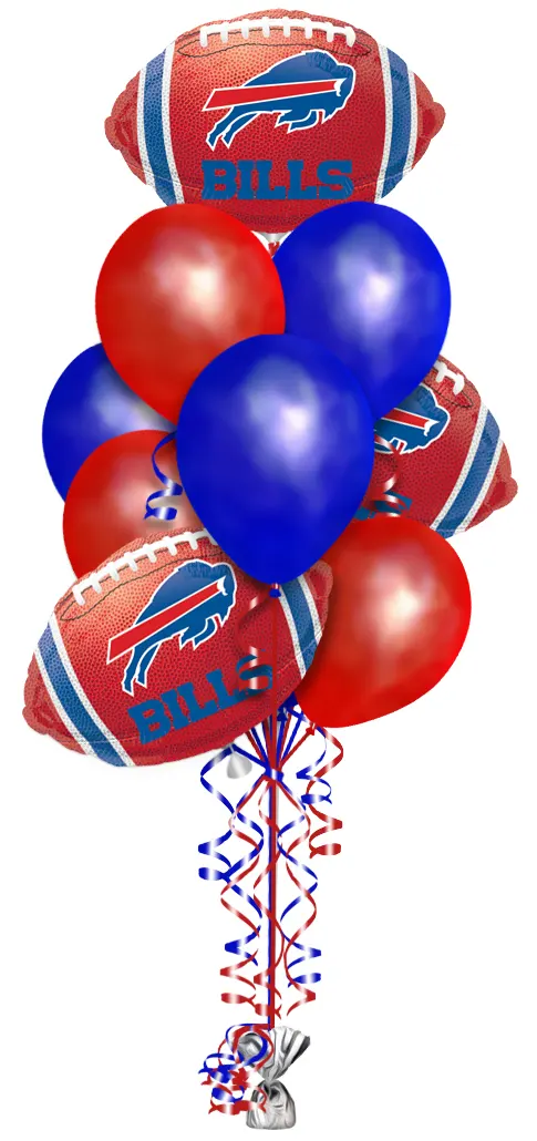 Buffalo Bills Balloon Bouquet 10 Latex Balloons & 3 NFL Buffalo Bills Football Shaped Foils Balloons.