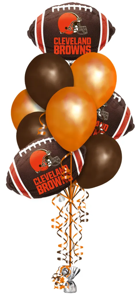 Cleveland Browns Balloon Bouquet Consisting Of 10 Latex Balloons & 3 NFL Cleveland Browns Football Shaped Foil Balloons.