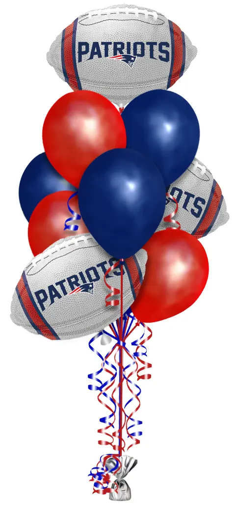 New England Patriots Balloon Bouquet Consisting Of 10 Latex Balloons & 3 NFL New England Patriots Football Shaped Foil Balloons.