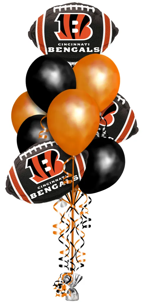 NFL Cincinnati Bengals Balloon Bouquet Consisting Of 10 Latex Balloons & 3 NFL Cincinnati Bengals Football Shaped Balloons.
