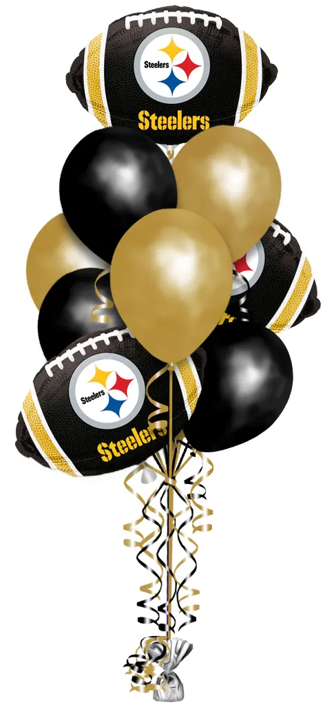 NFL Pittsburgh, Steelers Balloon Bouquet Consisting Of 10 Latex Balloons & 3 NFL Pittsburgh, Steelers Football Shaped Balloons.